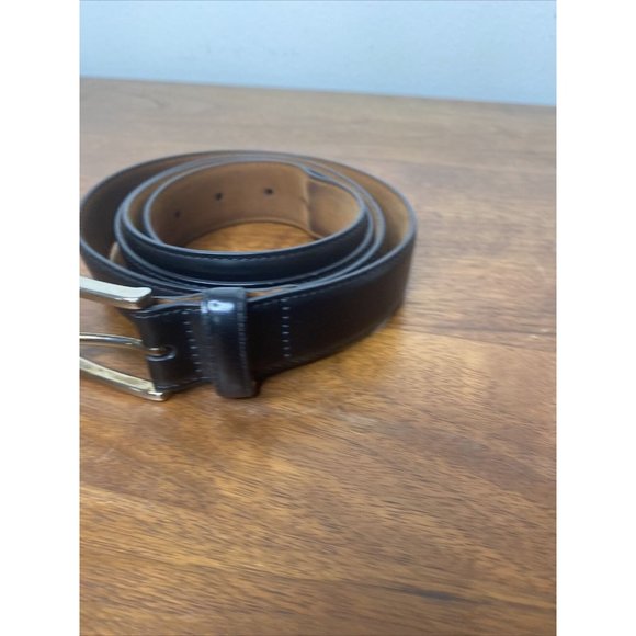 Brooks Brothers 346 Mens Belt Sz 44 Black leather Silver Buckle Made in Italy
